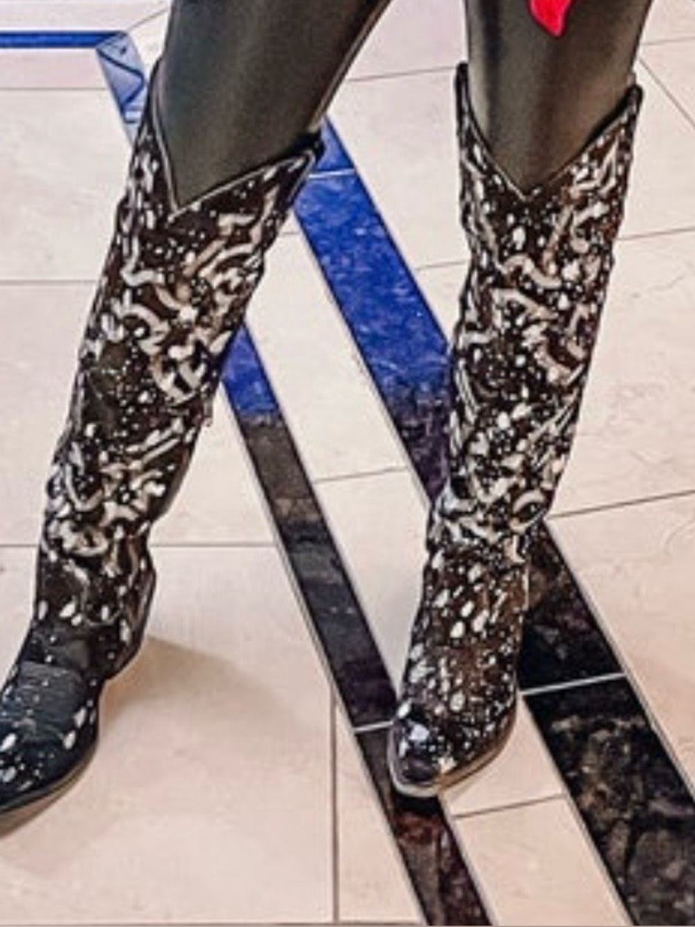 LIBERTY Black Black and White Splatter Over-the-Knee Boots